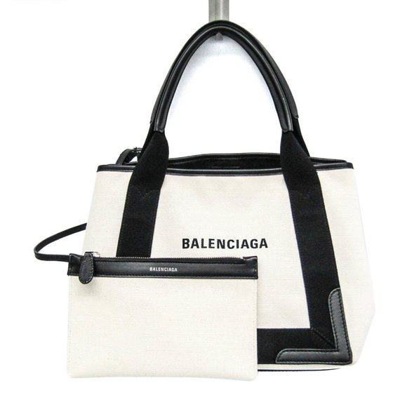 Balenciaga Navy Cabas White Canvas handbag - Picture 1 of 10